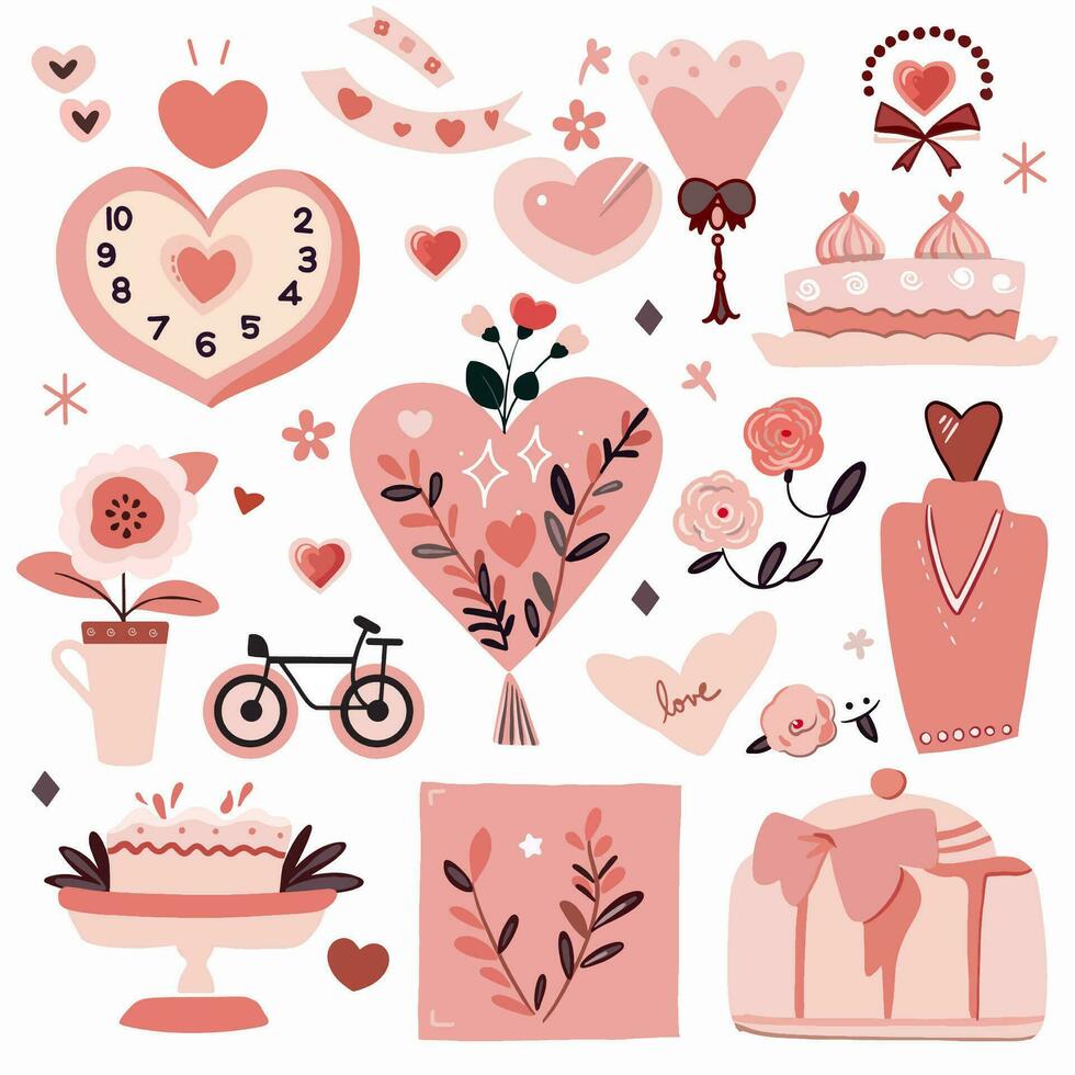 Set of elements for Valentine's Day Heart on a white background Love stickers set vector