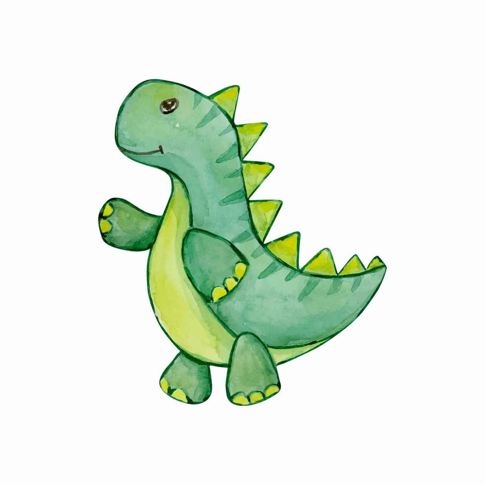 Watercolor cute baby dinosaur, nursery illustration vector