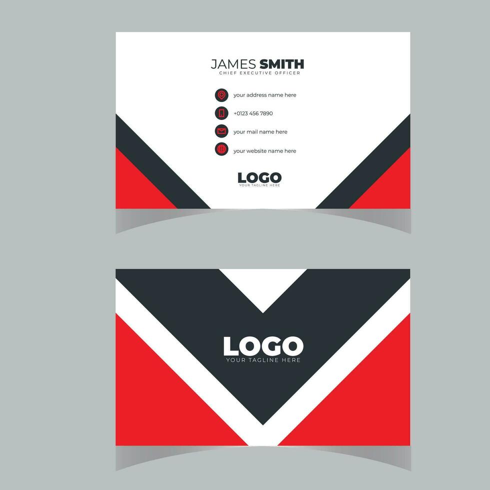 tarjeta de visita creativa moderna roja y tarjeta de nombre, diseño de vector de plantilla limpio simple horizontal, diseño en tamaño de rectángulo.