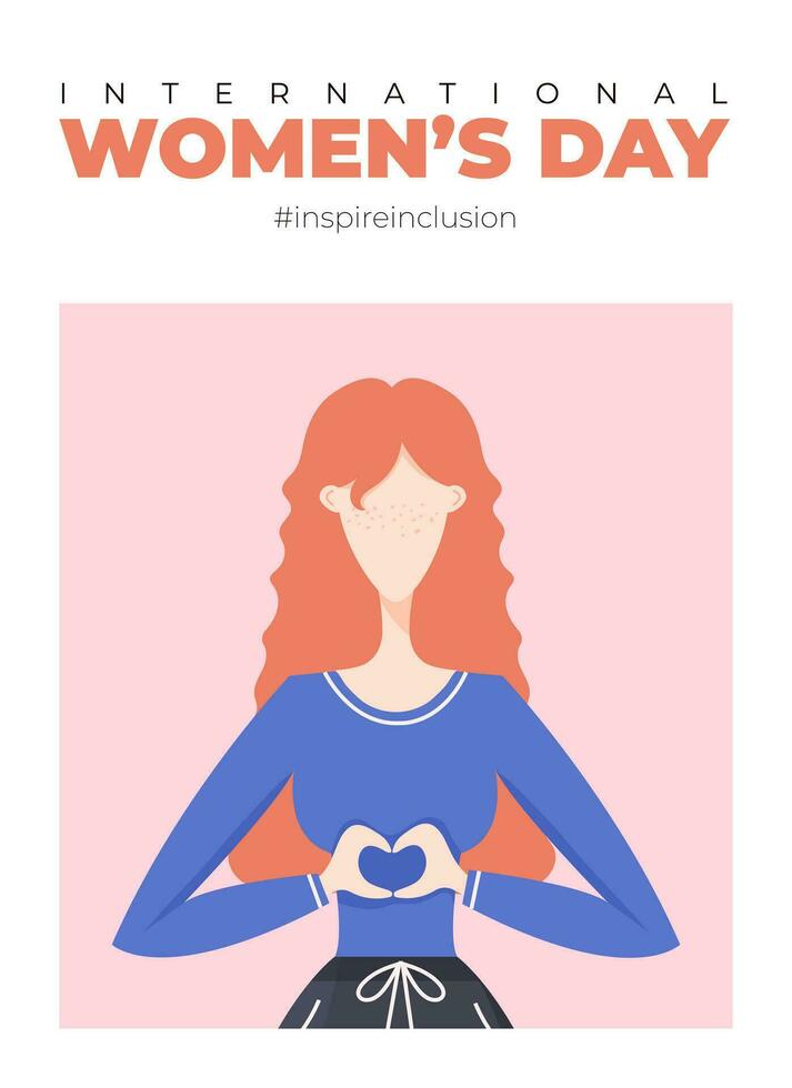 internacional De las mujeres día póster. inspirar inclusión 2024 campaña. mano dibujado vector ilustración de mujer en sin rostro plano estilo.