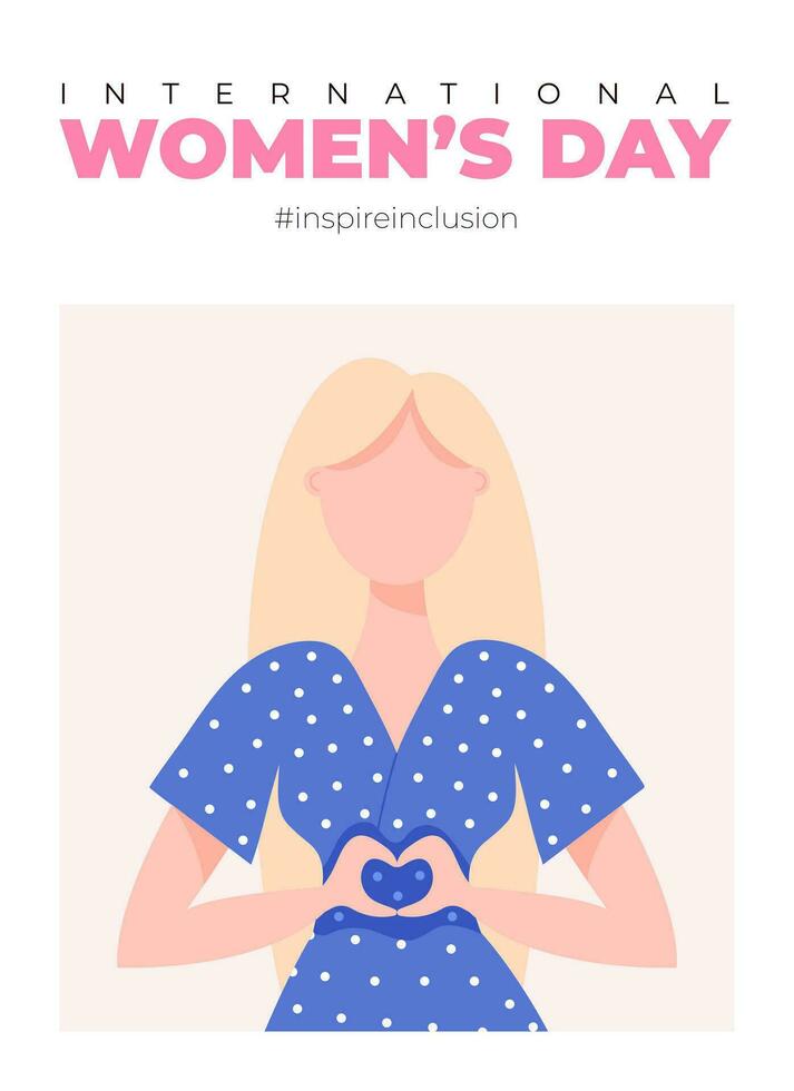 internacional De las mujeres día póster. inspirar inclusión 2024 campaña. mano dibujado vector ilustración de mujer en sin rostro plano estilo.