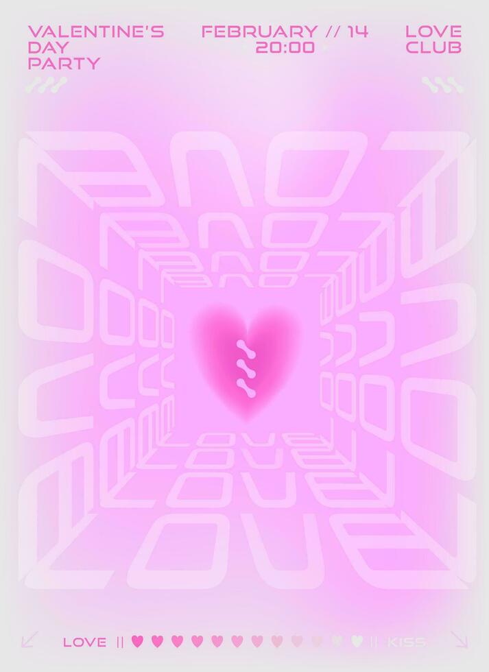 Modern y2k design Valentine's Day party invitation and poster. Trendy aesthetic minimalist vector illustration with aura heart, abstract shapes, gradient and typography.