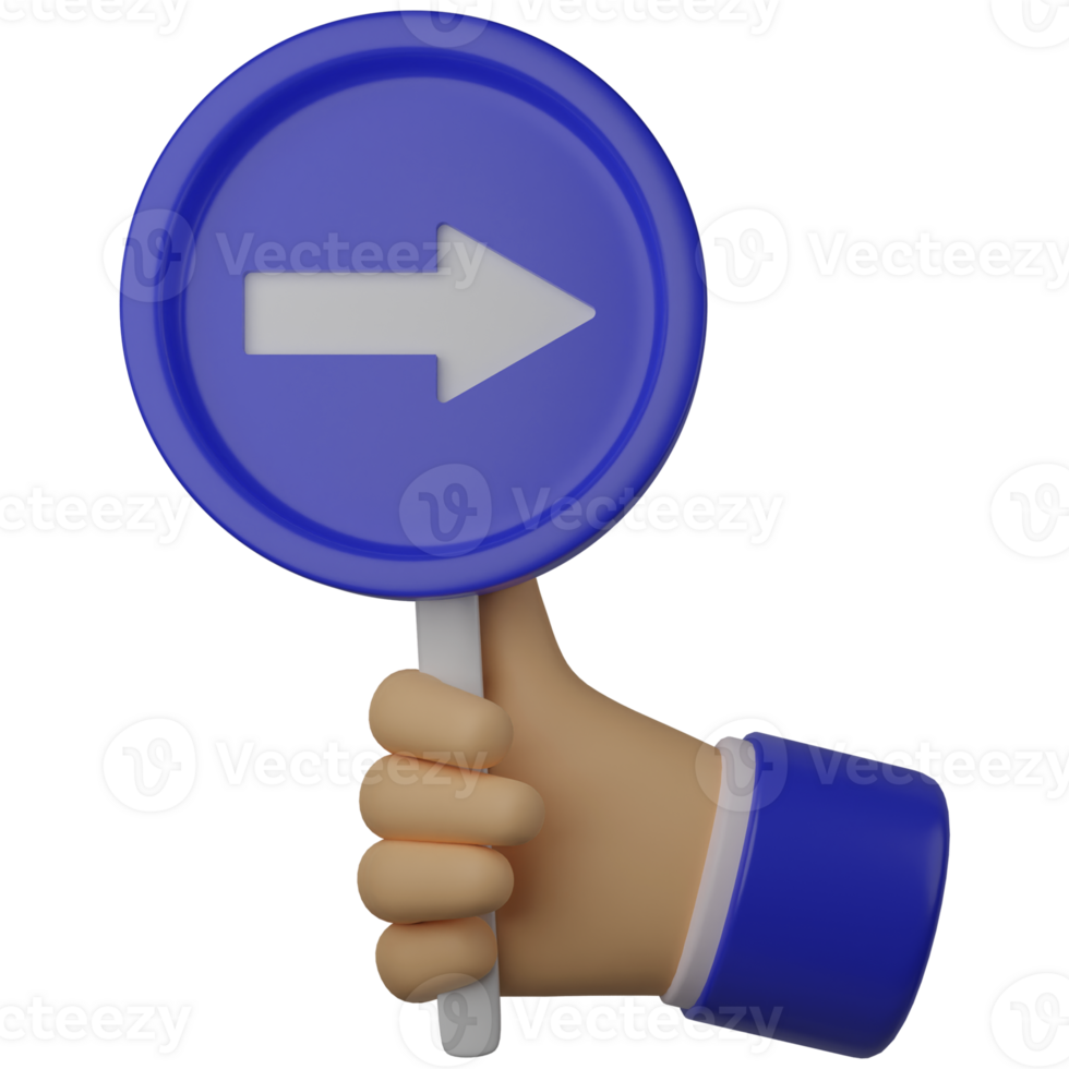 3d illustration cute hand holding arrow traffic sign png
