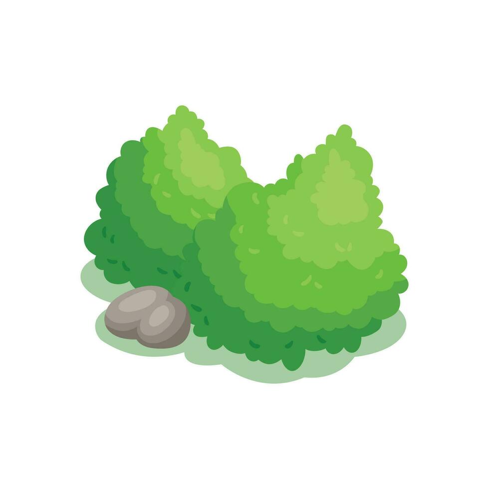 Vector green foliage icon cartoon bush game landscape element