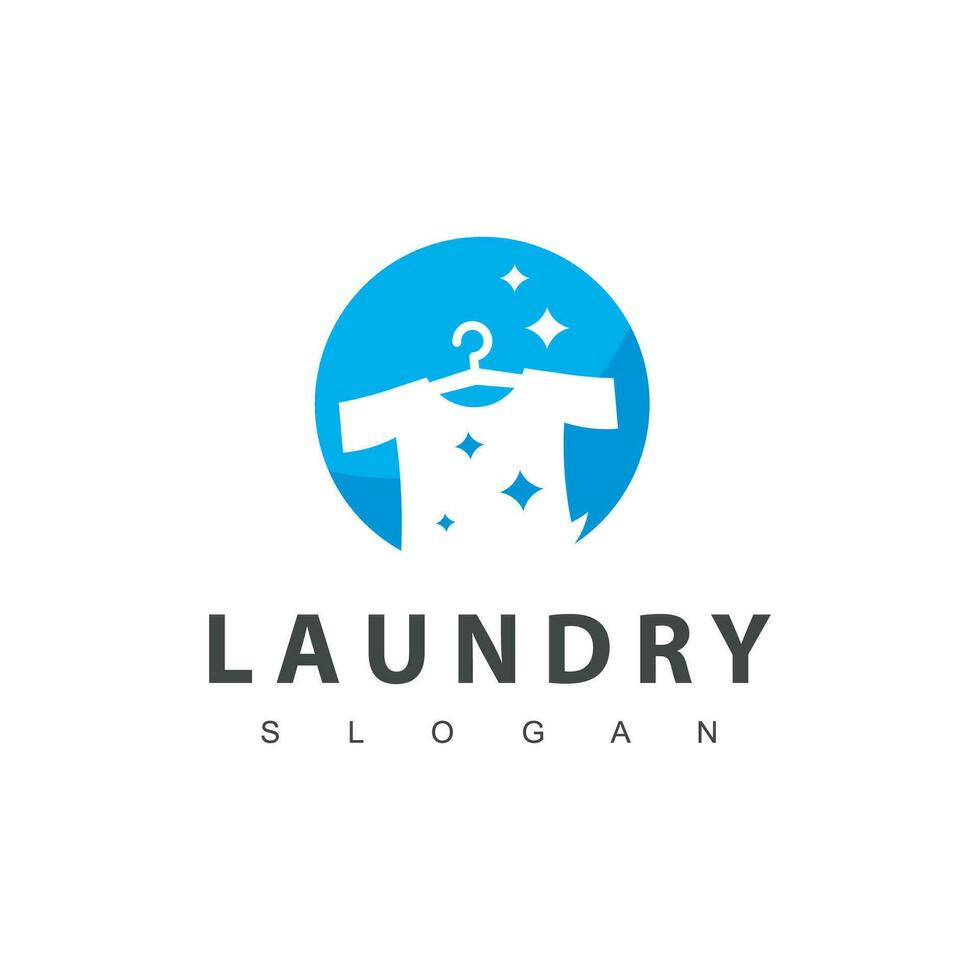 Laundry logo template. Simple laundry illustration logo with t-shirt and hanger symbol. vector