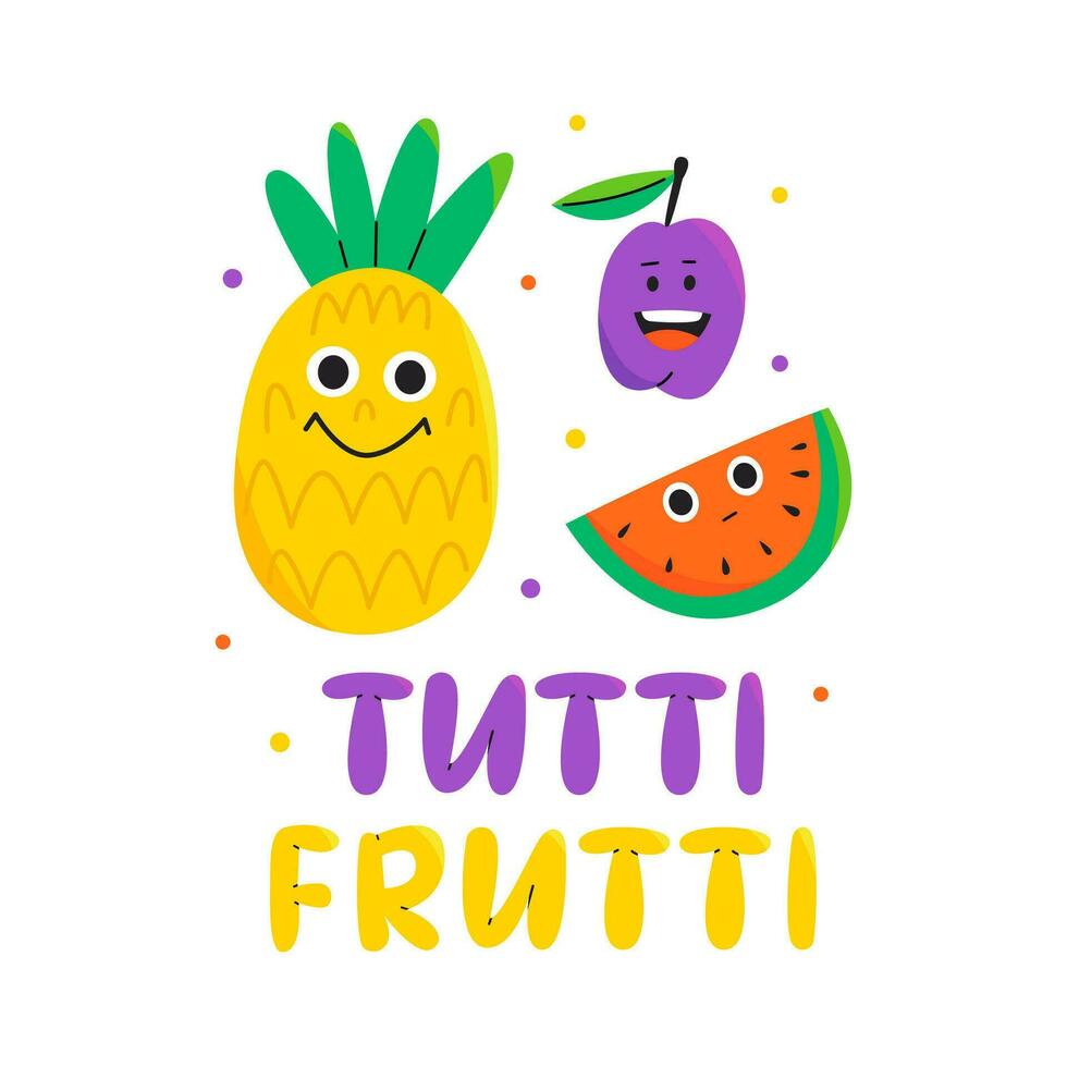 Cute fruits cartoon illustration vector