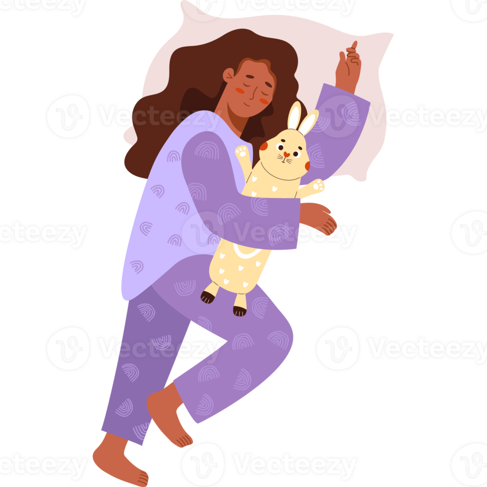 Sleeping ethnic woman with  bunny toy png
