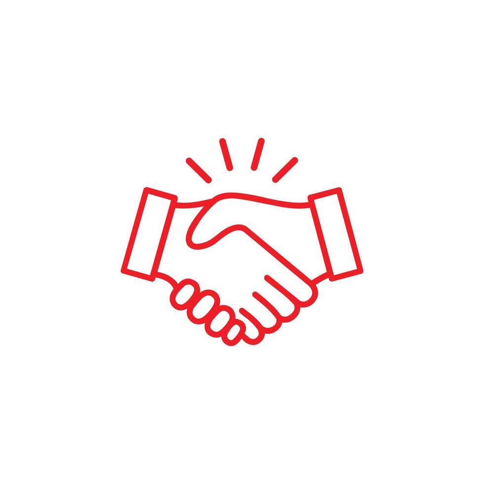 red Shake hand line art icon. Simple outline style for web and app. Handshake, hands, partnership, business concept symbol. Vector illustration isolated on white background.