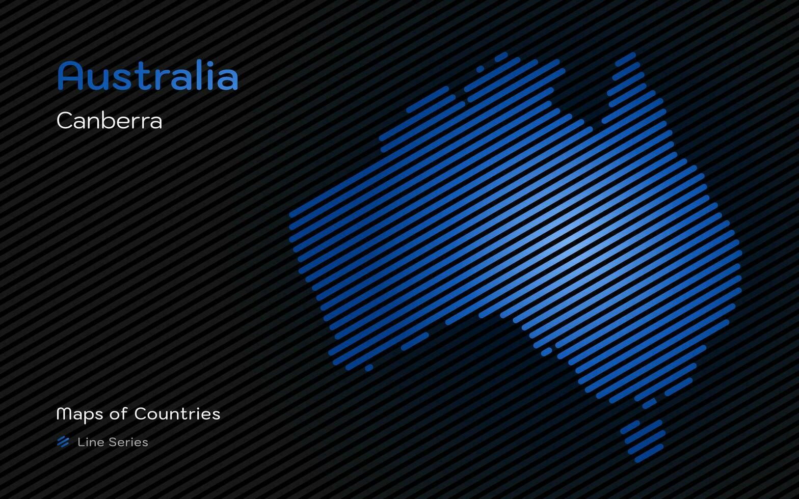 Australia Map with a capital of Canbera Shown in a Line Pattern. Stylized simple vector map.