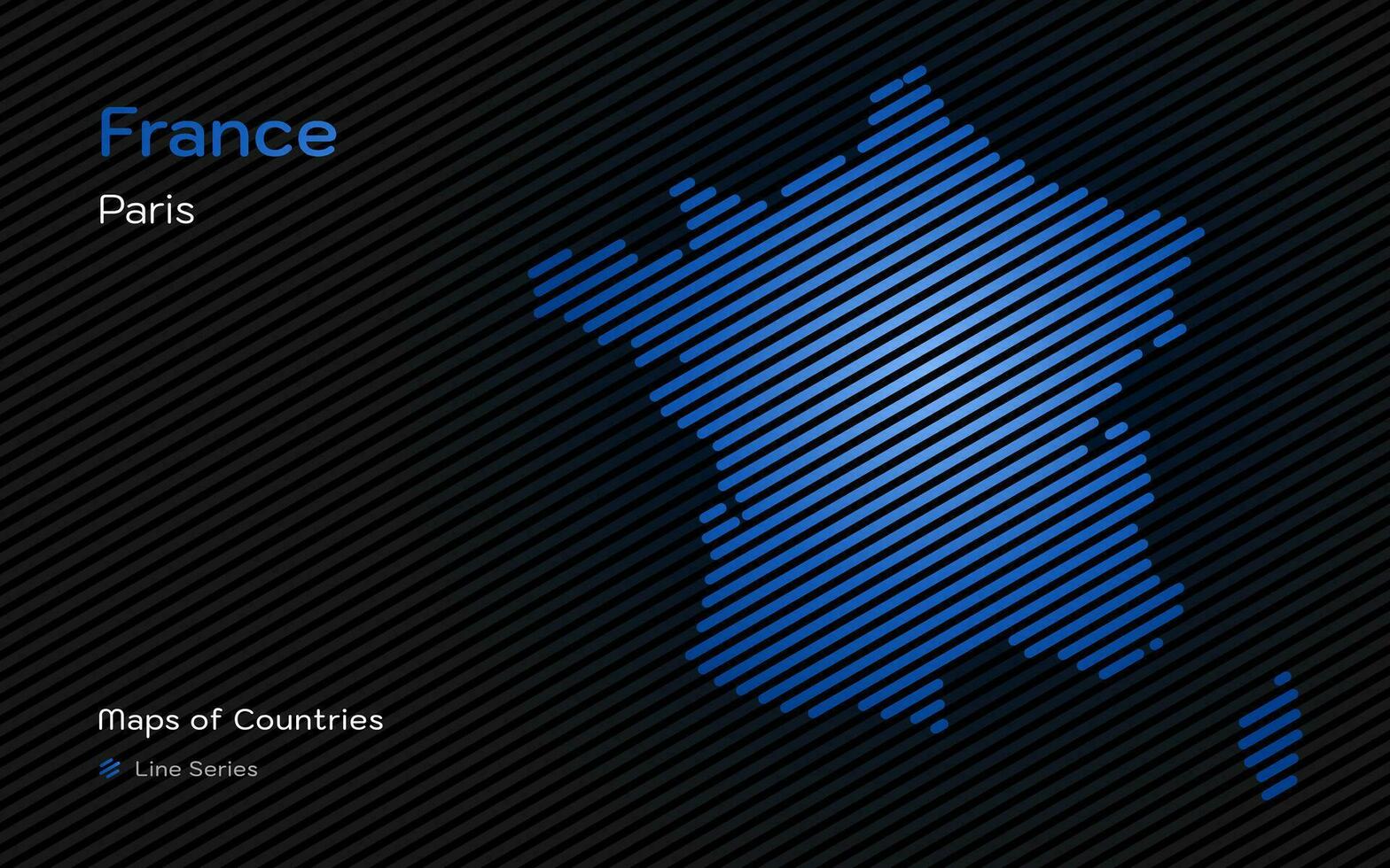 France Map with a capital of Paris Shown in a Line Pattern. Stylized simple vector map