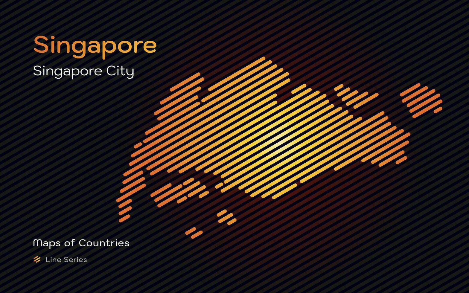 Singapore Gold Map Shown in a Line Pattern. Stylized simple vector map