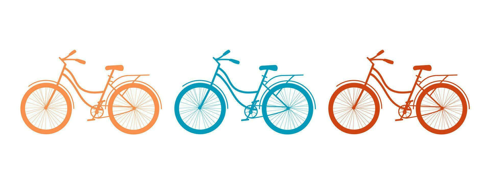 Bicycle silhouette icons set - vector color illustrations isolated on white background.