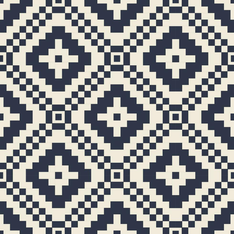 Aztec kilim geometric embroidery cross stitch pattern. Blue-white geometric shape seamless pattern. Ethnic geometric pattern use for fabric, textile, home decoration elements, upholstery, etc. vector