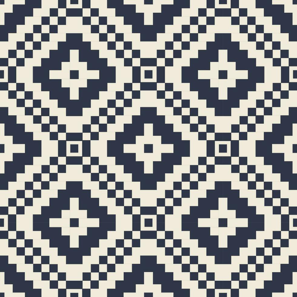 Aztec kilim geometric embroidery cross stitch pattern. Blue-white geometric shape seamless pattern. Ethnic geometric pattern use for fabric, textile, home decoration elements, upholstery, etc. vector
