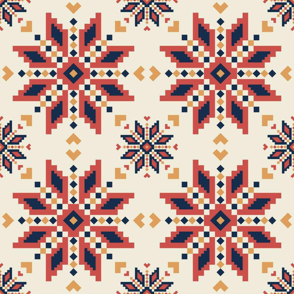 Folk embroidery cross stitch floral colorful pattern. Ethnic embroidery geometric floral seamless pattern. Folk floral embroidery pattern use for fabric, textile, home decoration elements, etc. vector