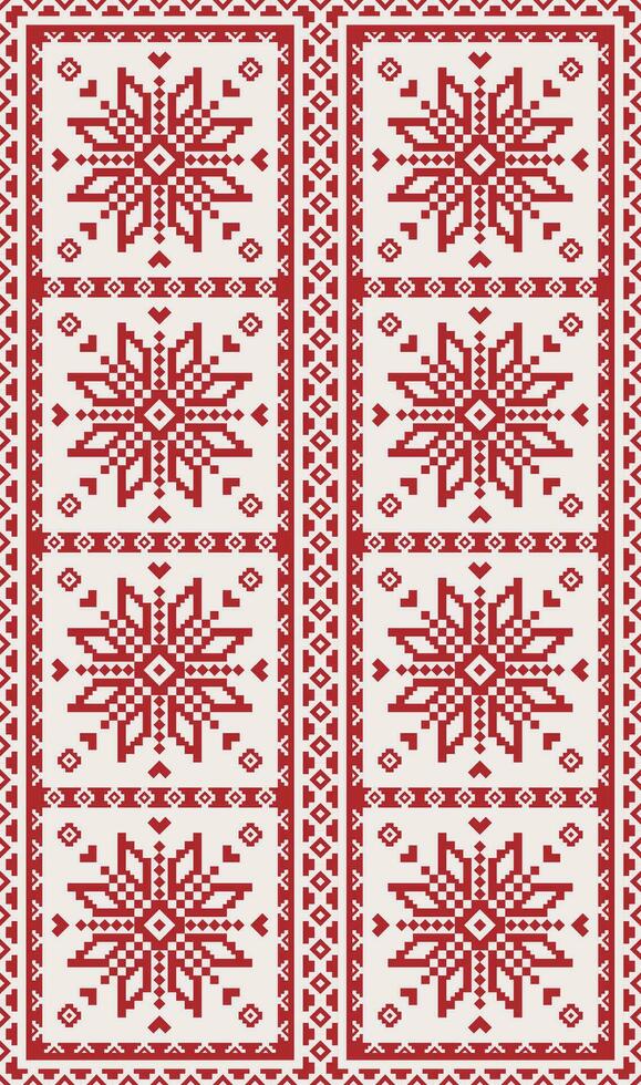 Folk embroidery cross stitch floral pattern. Palestinian embroidery geometric floral seamless pattern. Folk embroidery pattern use for wall hanging, wall tapestry, carpet, rug, tablecloth, etc. vector