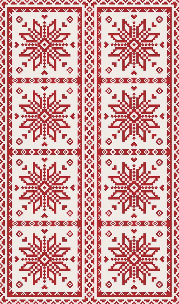 Folk embroidery cross stitch floral pattern. Palestinian embroidery geometric floral seamless pattern. Folk embroidery pattern use for wall hanging, wall tapestry, carpet, rug, tablecloth, etc. vector