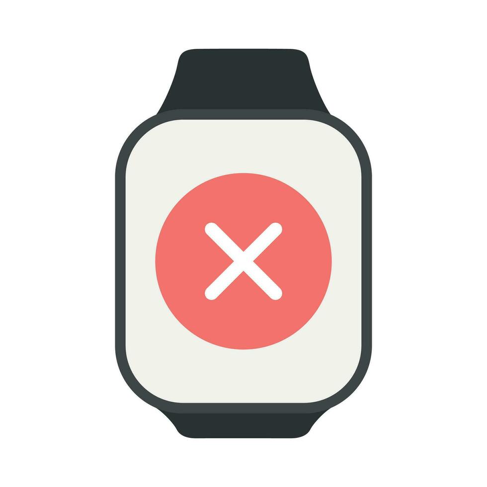 Rectangle smart watch with cancel red button. Rejected payment icon on screen. Vector