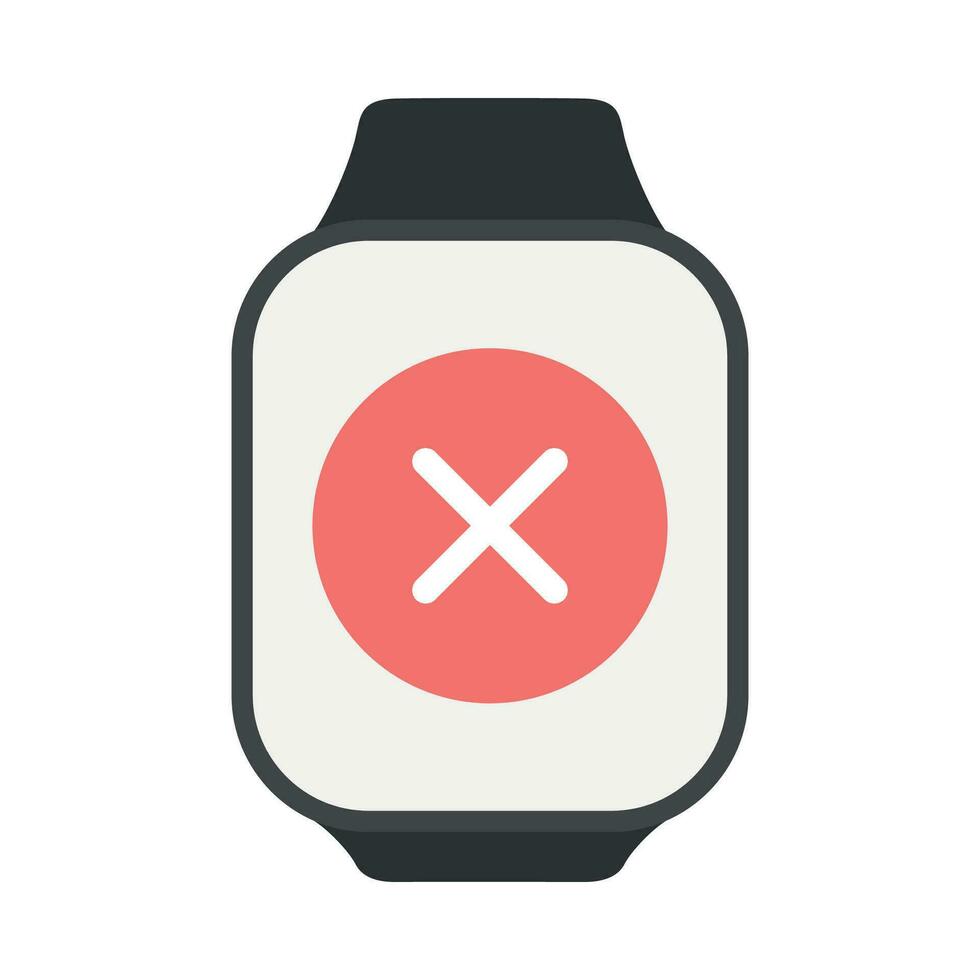 Rectangle smart watch with cancel red button. Rejected payment icon on screen. Vector