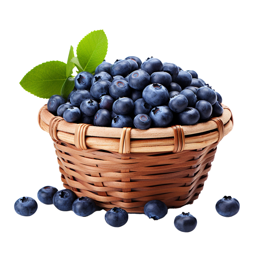 AI generated Blueberries in wicker basket png isolated on transparent background