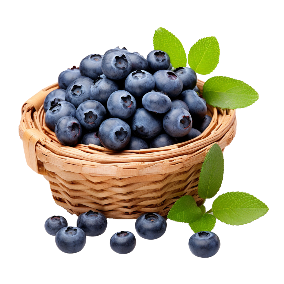 AI generated Blueberries in wicker basket png isolated on transparent background