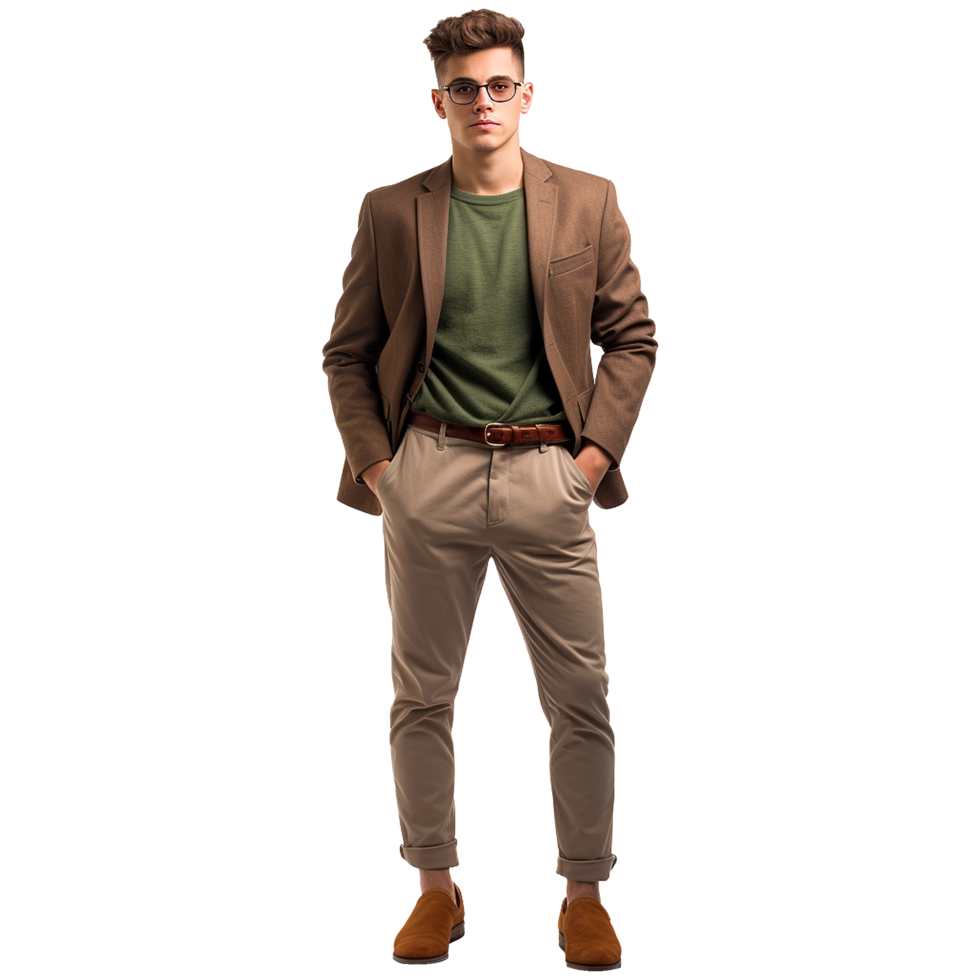 ai gerado jovem à moda homem posando isolado em branco fundo png