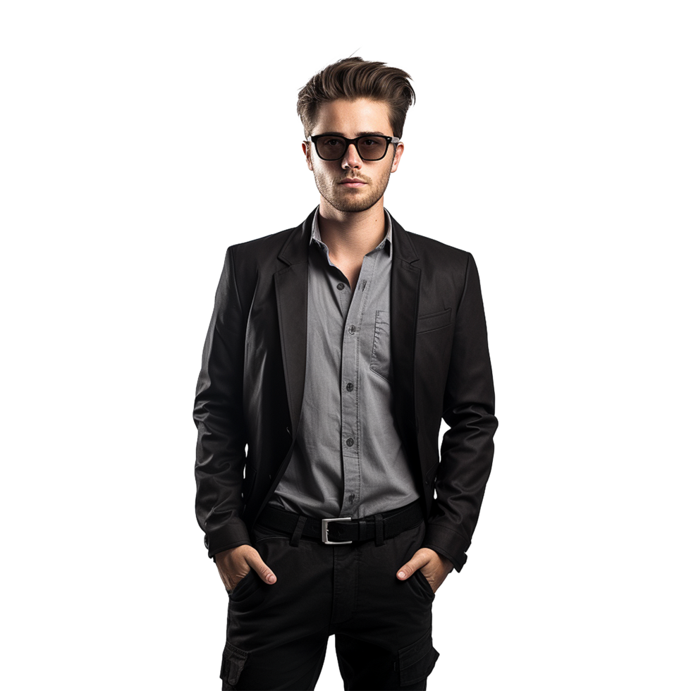AI generated Young stylish man posing isolated on white background png