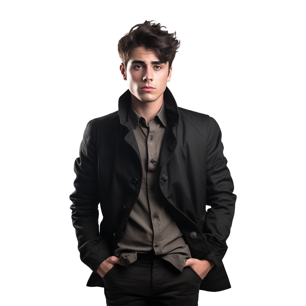 ai gerado jovem à moda homem posando isolado em branco fundo png