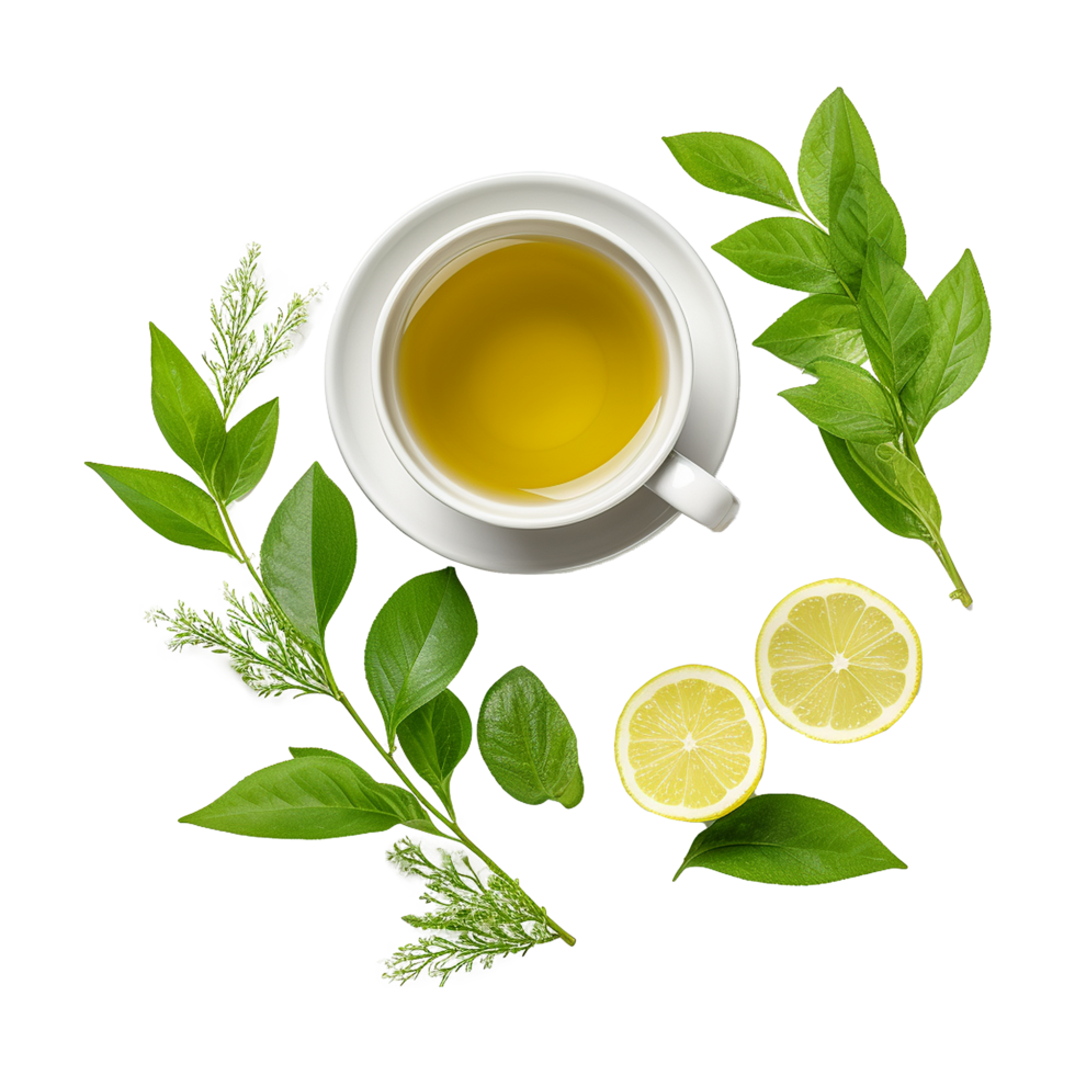 AI generated Tea with leaves isolated on transparent background png