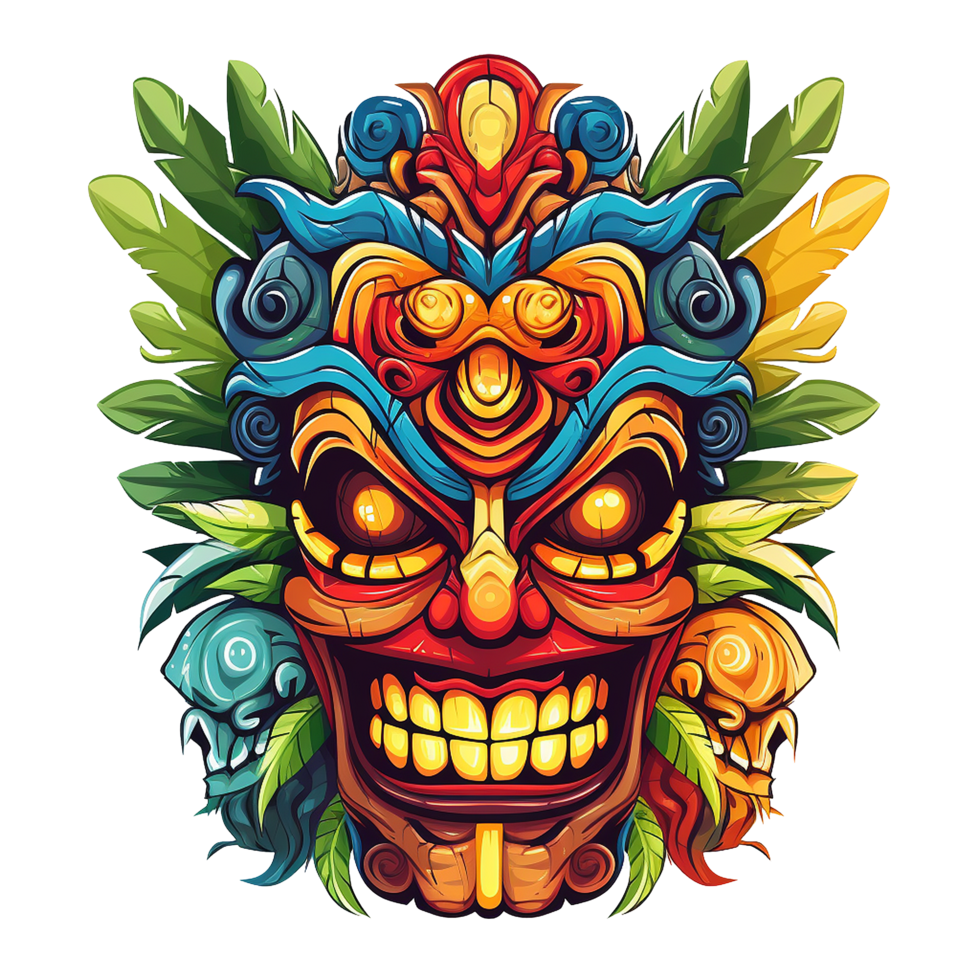 ai genererad tiki masker hawaiian stam- totem png isolerat på transparent bakgrund