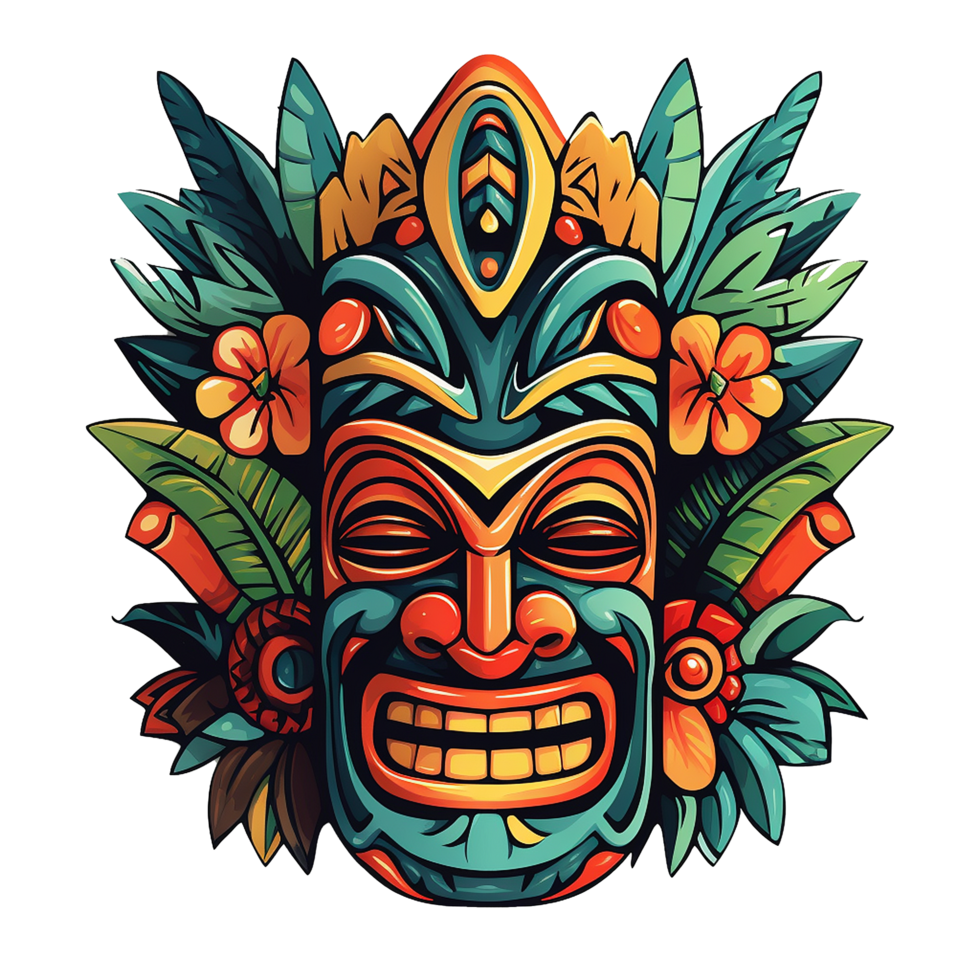 ai generiert Tiki Masken hawaiisch Stammes- Totem png isoliert auf transparent Hintergrund