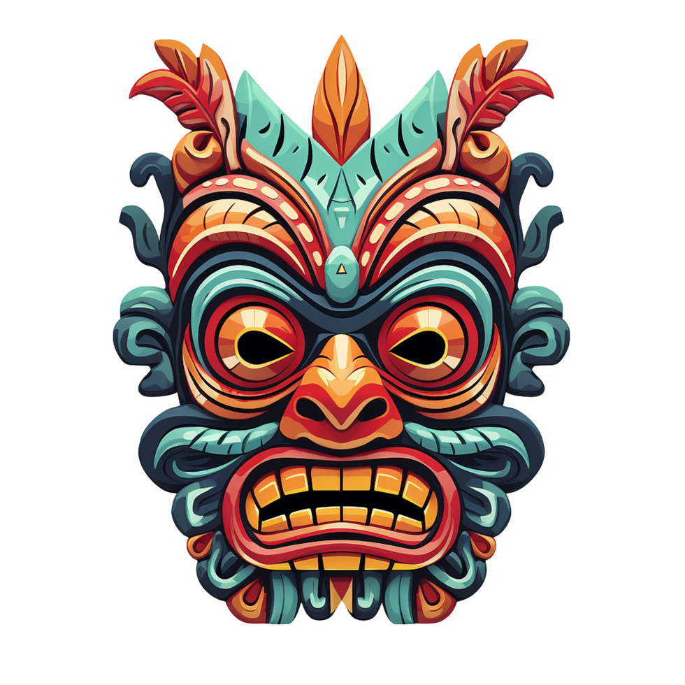 AI generated Tiki masks hawaiian tribal totem png isolated on transparent background