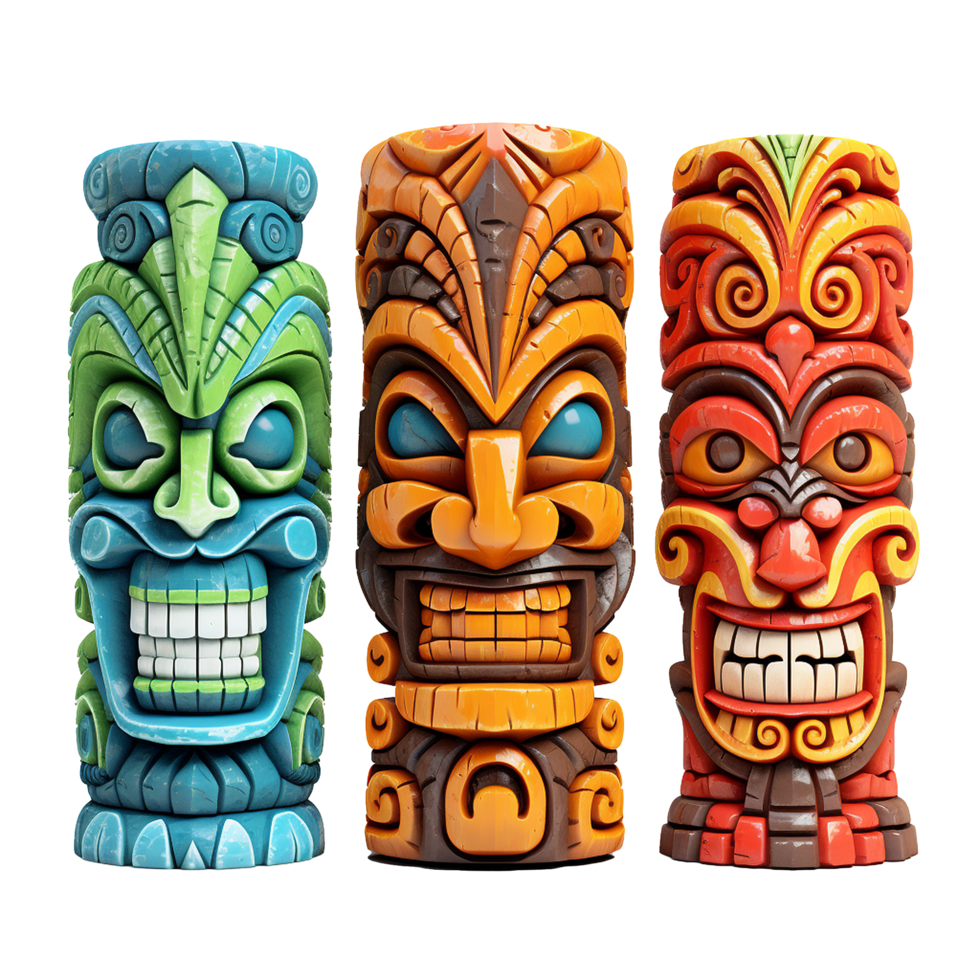 ai gegenereerd tiki maskers hawaiiaans tribal totem PNG geïsoleerd Aan transparant achtergrond