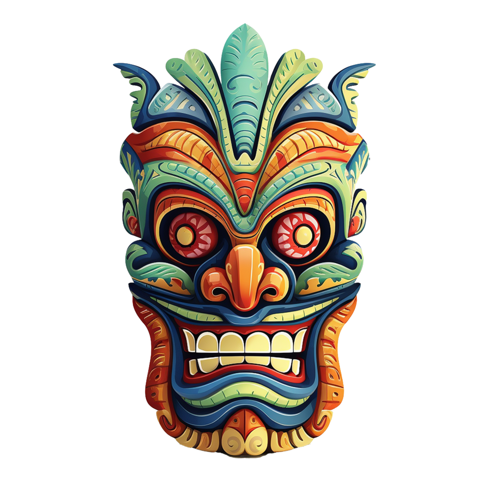 AI generated Tiki masks hawaiian tribal totem png isolated on transparent background