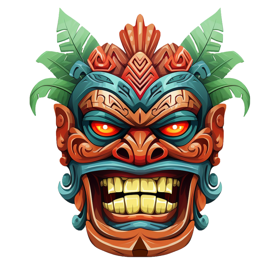 AI generated Tiki masks hawaiian tribal totem png isolated on transparent background