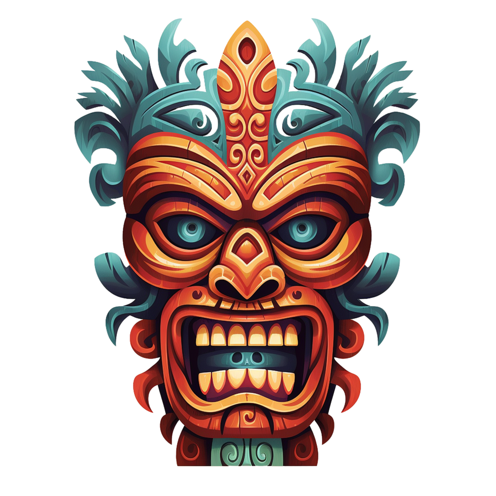 AI generated Tiki masks hawaiian tribal totem png isolated on transparent background