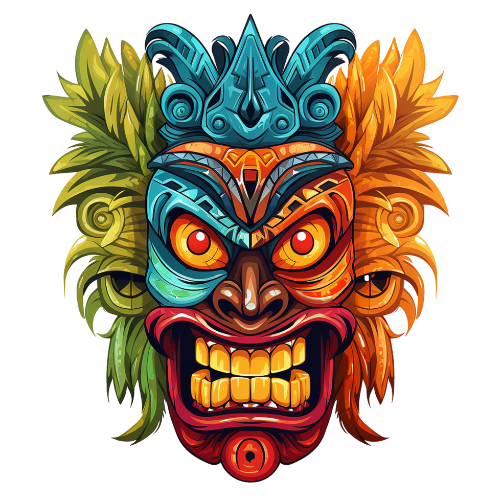 AI generated Tiki masks hawaiian tribal totem png isolated on transparent background