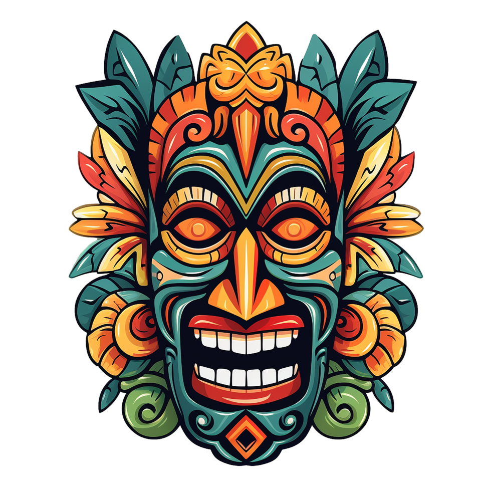 ai genererad tiki masker hawaiian stam- totem png isolerat på transparent bakgrund