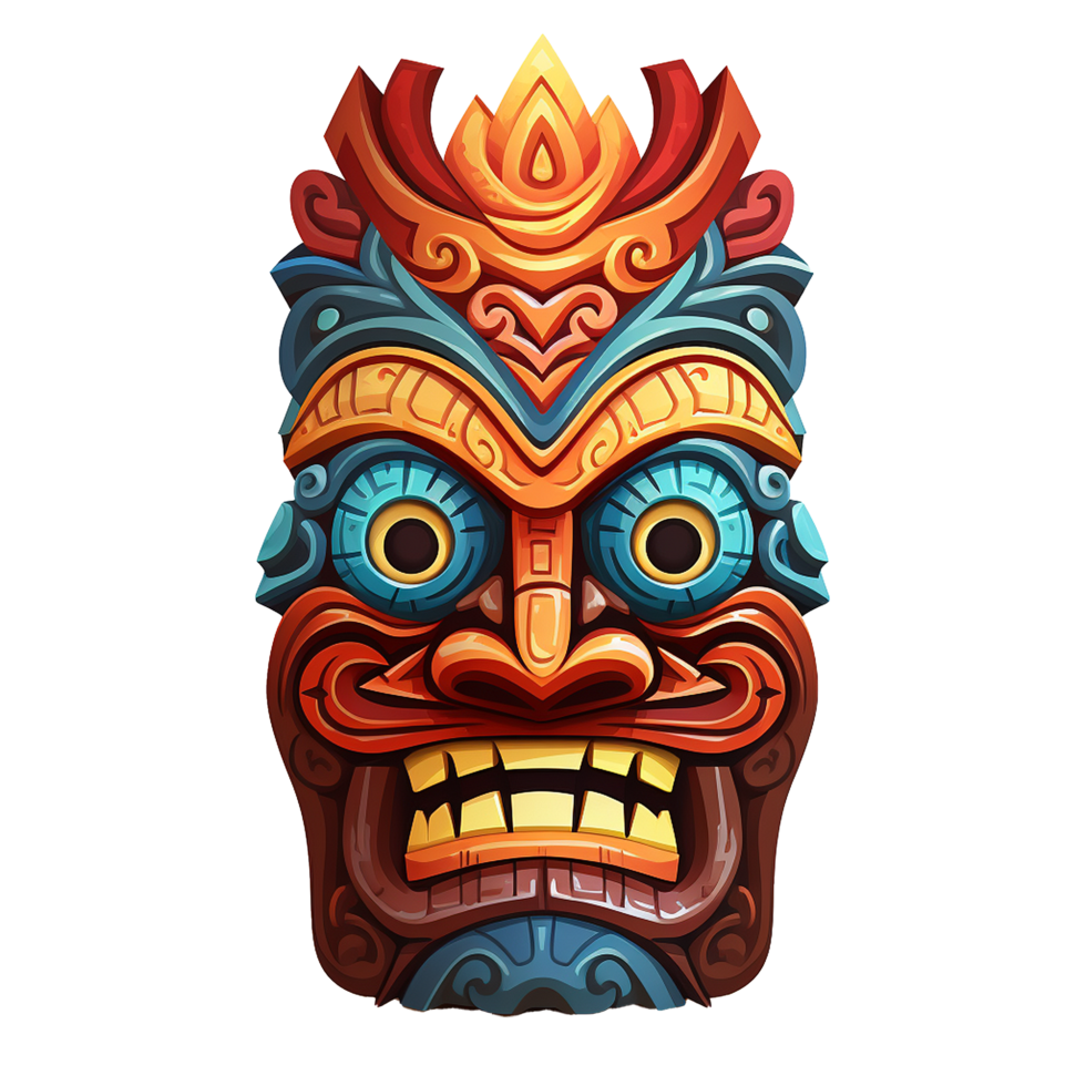 AI generated Tiki masks hawaiian tribal totem png isolated on transparent background