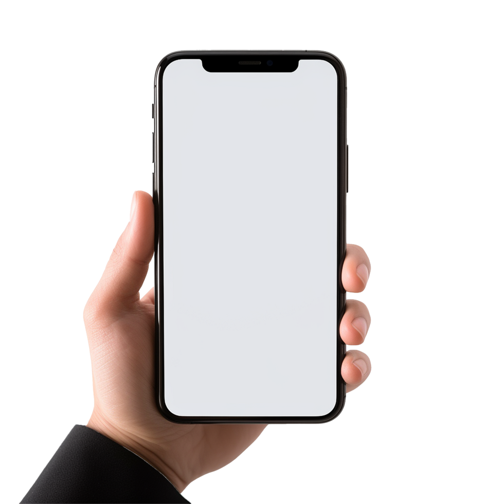 AI generated Hand holding a blank phone png isolated on transparent background