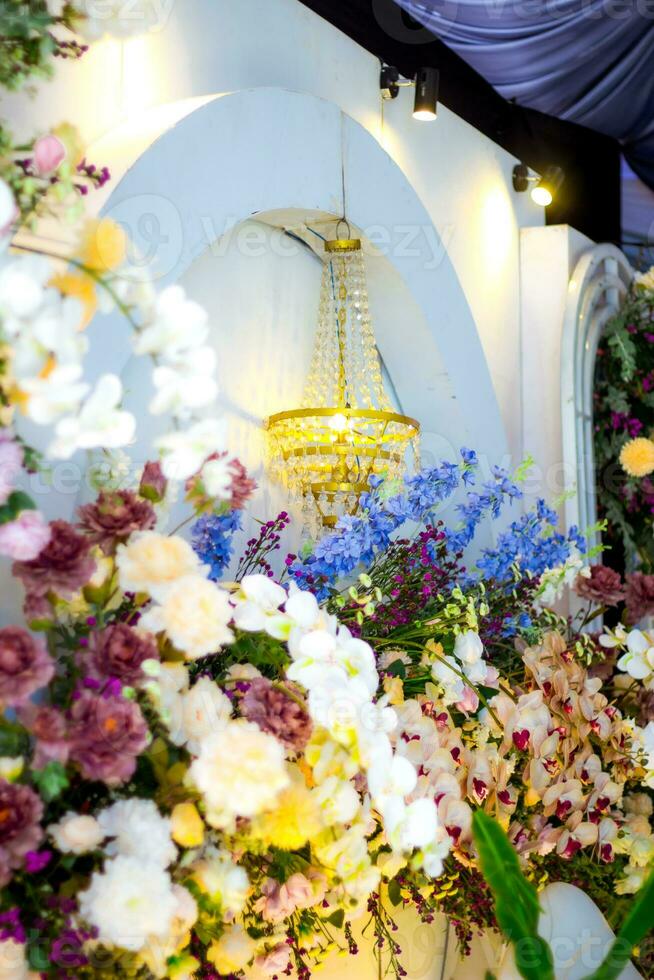 Wedding decorations. Wedding backdrop with flowers and Indonesian wedding decorations. photo