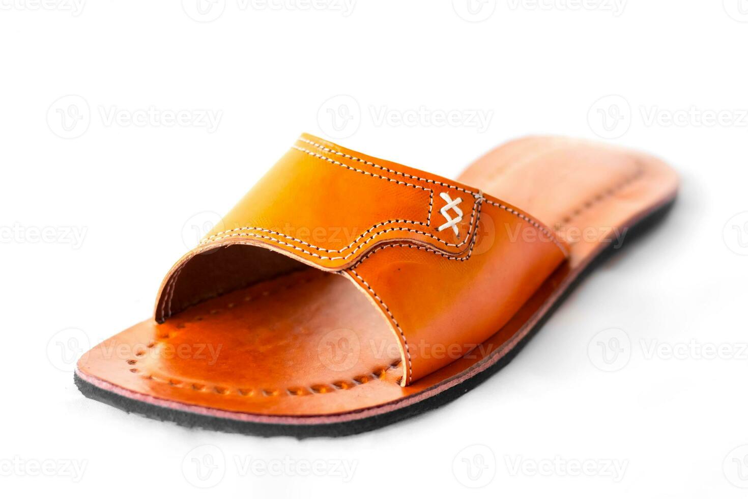 Tan leather sandals, leather sandals for women isolated on white background photo