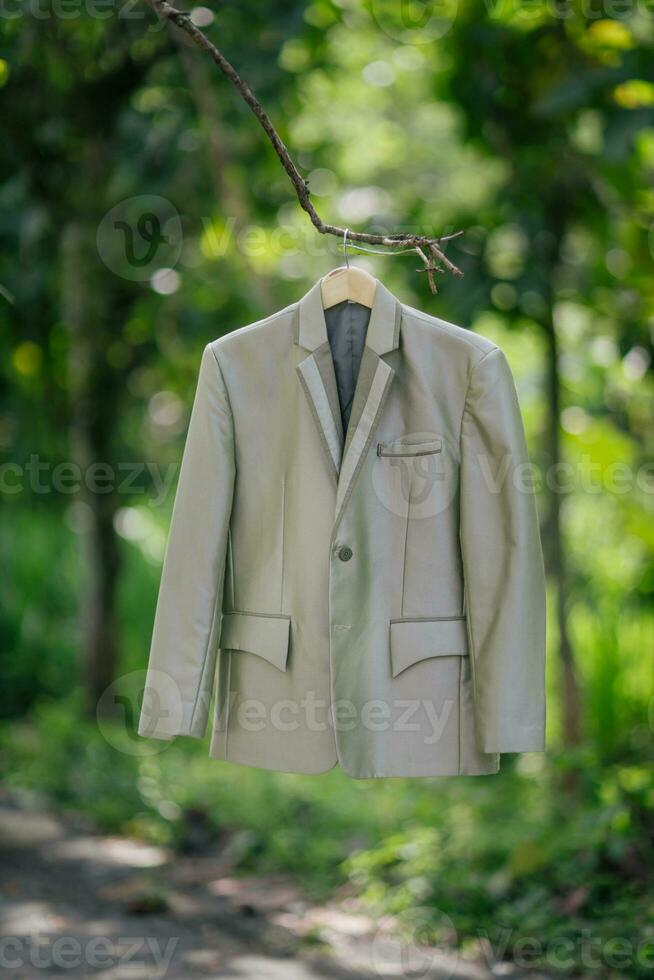 Dress Details. Green wedding dress on mannequin. photo