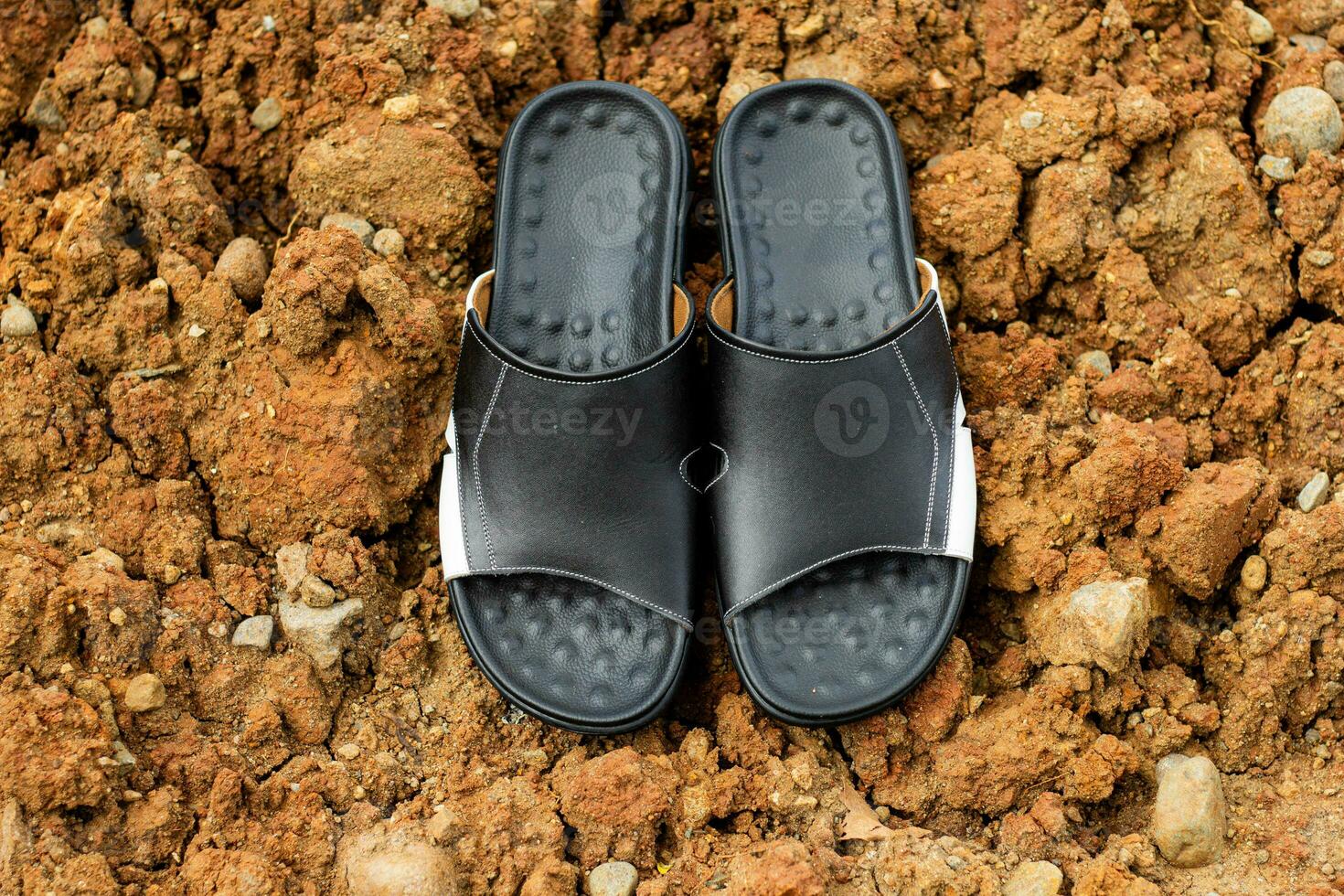 Black cowhide sandals, leather sandals for men. photo