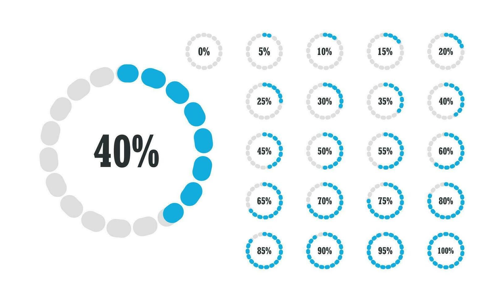 20 set circle percentage diagrams for the infographic. Vector illustration design.