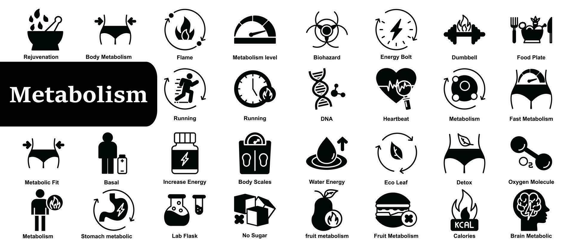 Metabolism icons set simple vector. Health torso. Balance detox vector