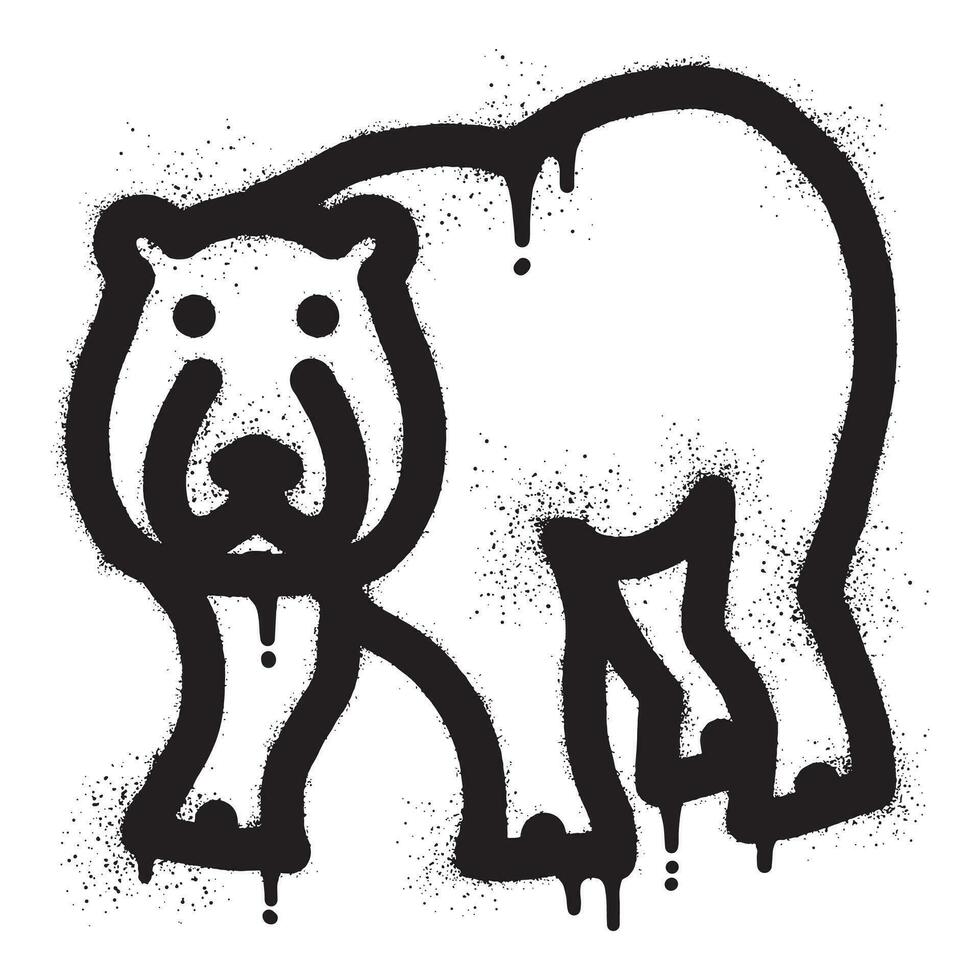 Standing polar bear graffiti drawn with black spray paint vector