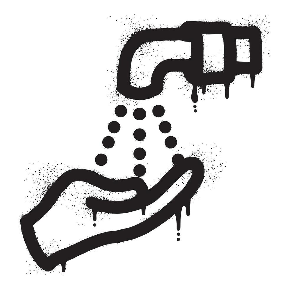 Hand washing water faucet graffiti drawn with black spray paint vector