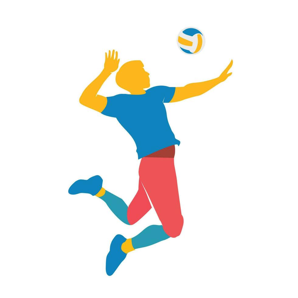 Colorful vector editable volleyball player spike in action