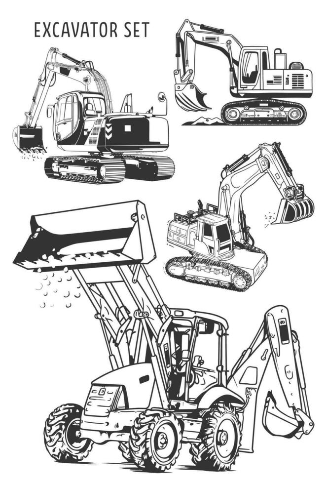 vector conjunto de excavadoras. vector ilustración de un conjunto de construcción equipo.